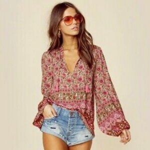 Spell & The Gypsy Pink Kombi Floral Print Blouse Top L